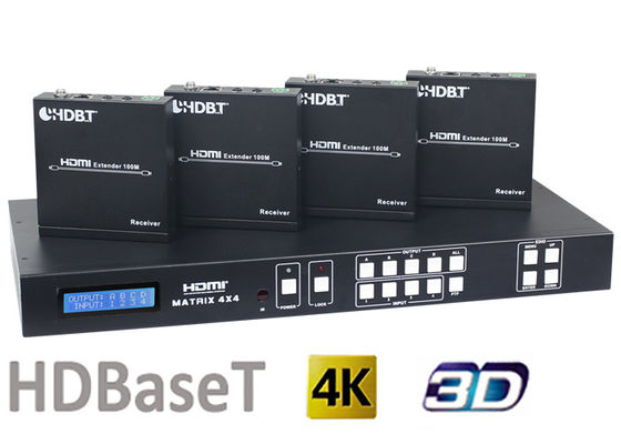 HDMI1.4 4X4 HDBaseT Matrix Switcher, 4 Adet 70M ve 100M HDMI HDBaseT Alıcıları ile