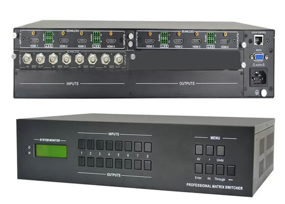 Ön panel tarafından kontrol edilen 4 giriş ve 4 çıkışlı DVI Video Matrix Switch