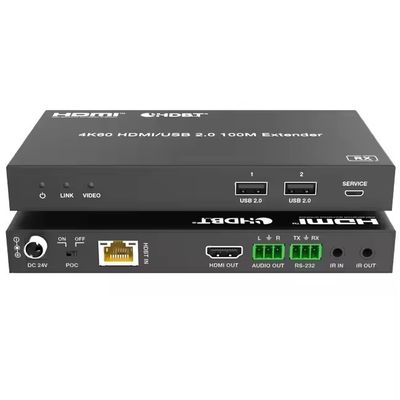 4K USB 2.0 HDBaseT LAN üzerinden uzatıcı HDBaseT PoC Tek Cat5e / 6a / 7 Kablo, Max 100m