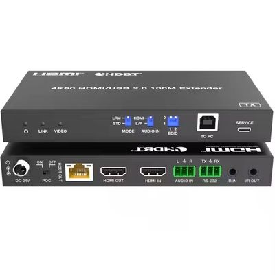 4K USB 2.0 HDBaseT LAN üzerinden uzatıcı HDBaseT PoC Tek Cat5e / 6a / 7 Kablo, Max 100m